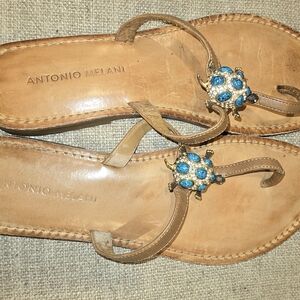 Antonio Melani Brown Sandals with Turquoise Embellishments